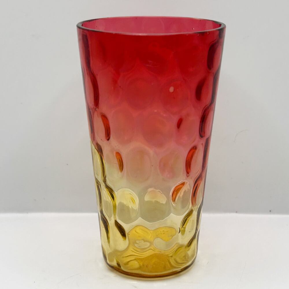 Antique New England Glass Amberina Baby Thumbprint Tall Thin Drink Tumbler 1800s
